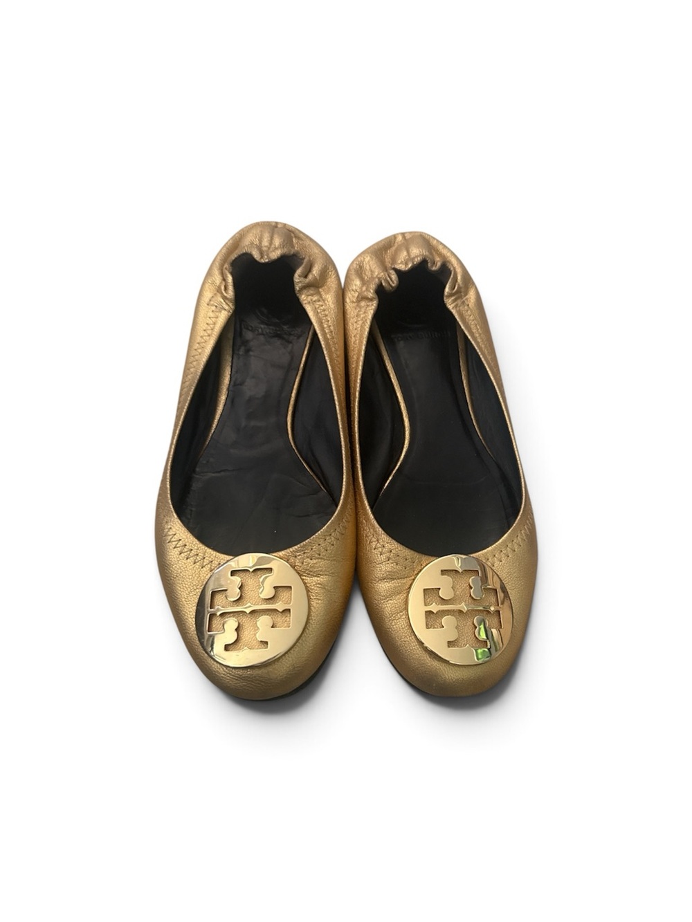 Tory Burch Gold Metallic Logo Ballet Flats